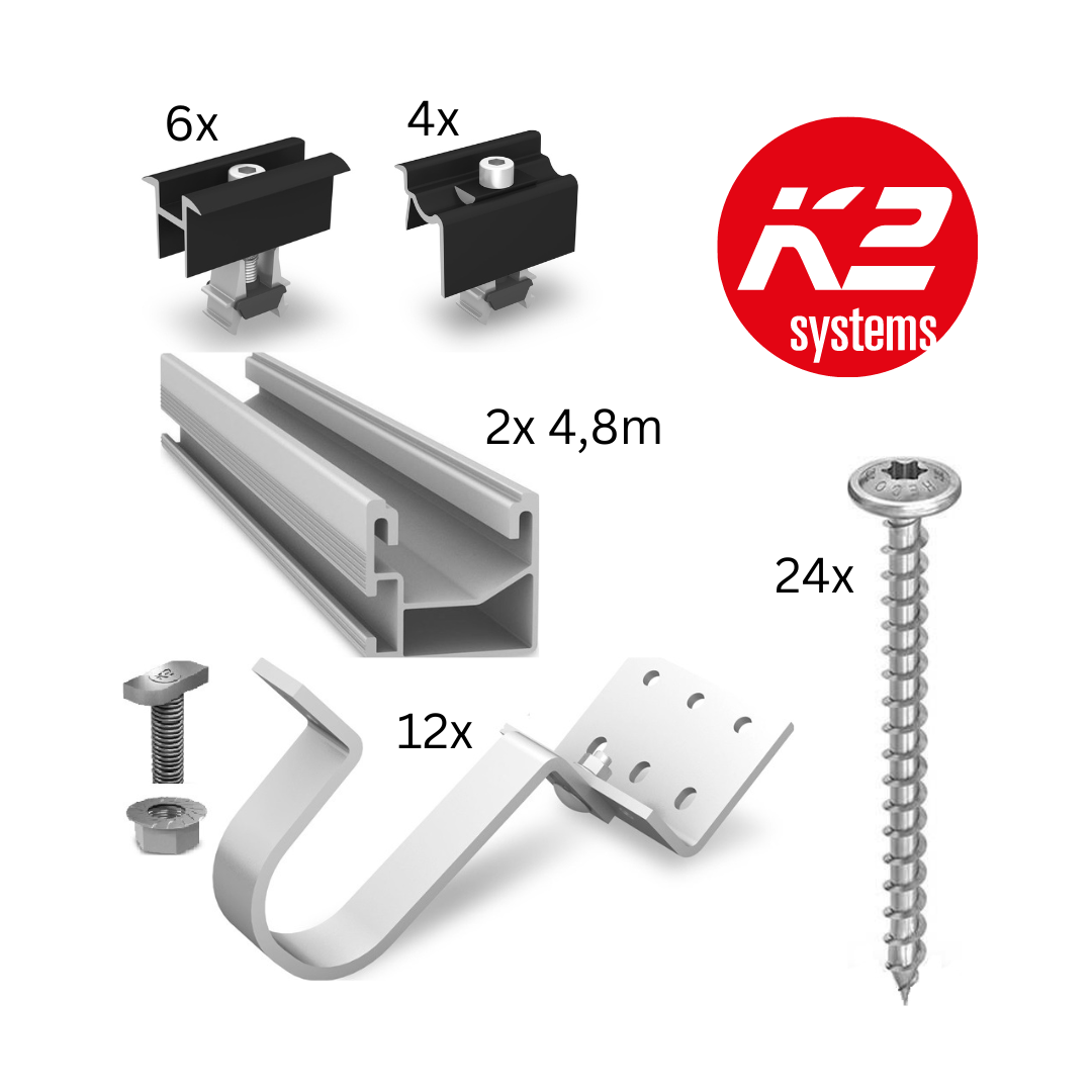 K2 Pfannen Montageset f. 4 PV-Module hochkant nebeneinander